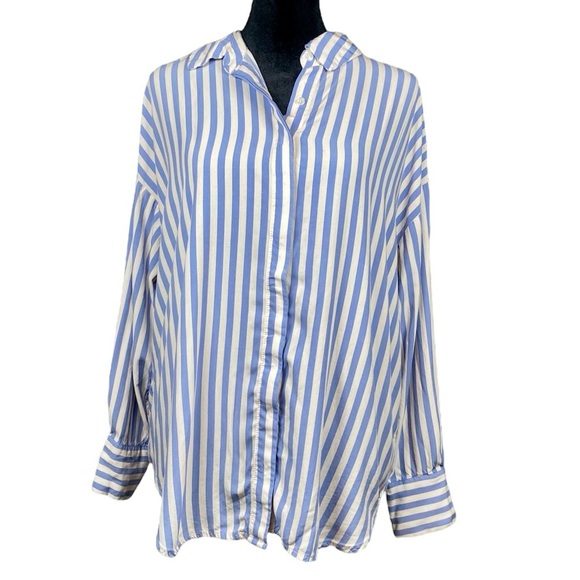 Mango Tops - MNG Button Down Shirt Striped Blue Size 8​​